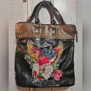 True Love Graphic Large Tote Bag | Heart Wings Crown Roses | Double Strap